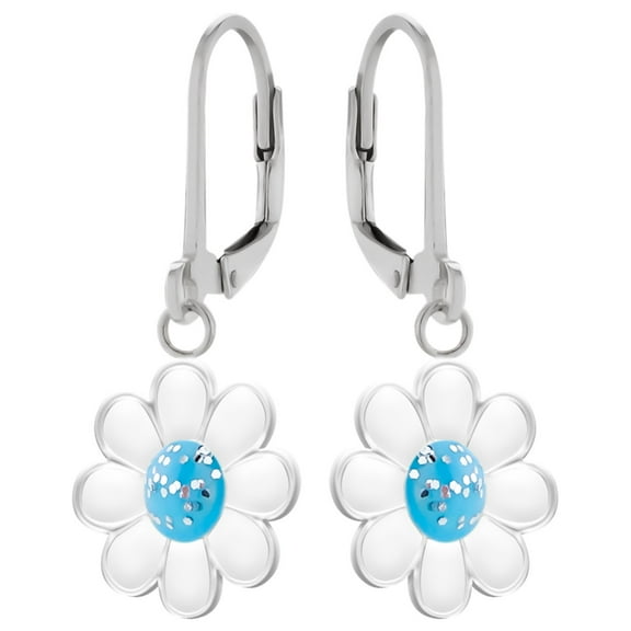 Daisy Flower 925 Sterling Silver Leverback Earrings