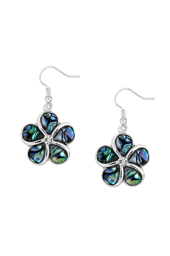 Daisy Flower Abalone Shell Pendant Necklace or Earring Rhodium Plated 17 Inch Snake Chain E0154