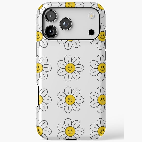 Daisy Flower And Smiley Face Pattern iPhone Case 11 through 17 Pro Max
