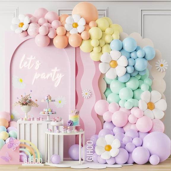 Daisy Flower Balloon Arch Kit Pink and Green Yellow WildFlower Balloons for Wild Flower Baby in Bloom Baby Shower Spring Daisy Theme Birthday Party Decorations