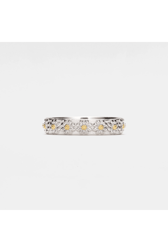 Daisy Flower Band Ring in 925 Sterling Silver