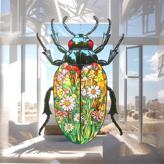 Daisy Flower Beetle Window Panel â€“ Handmade Faux Wavy Acrylic Wavy Acrylic Insect Wall Decor â€“ Unique Gift For Nature Lovers And Gardeners