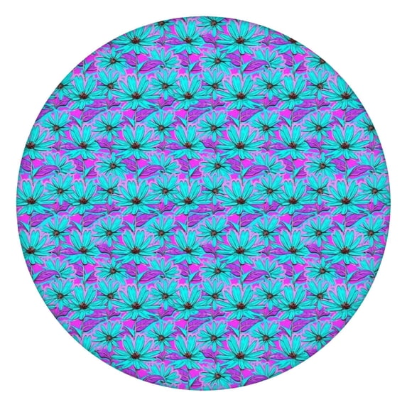 Daisy Flower Blue Blooms Pattern Round Fitted Tablecloth with Elastic Edge,Dining Table Cover Waterproof,Outdoor Round Tablecloth for Camping,Dining,Indoor and Outdoor