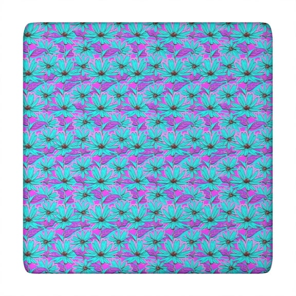Daisy Flower Blue Blooms Pattern Square Fitted Tablecloth with Elastic Edge,Square Table Cover,Washable Elastic Table Cover for Home Kitchen Party Decor 34"x34"