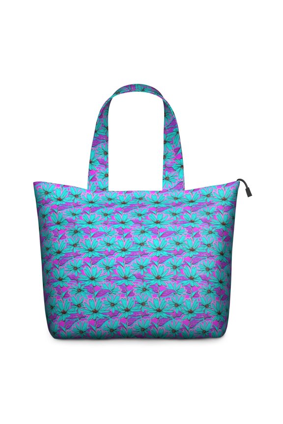 Daisy Flower Blue Blooms Pattern Travel Tote Bags for Women Carry On,Large Weekender Bags for Women Travel,Multi Functional Duffle Bag for Work,Shopping,Sports