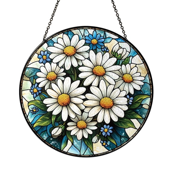 Daisy Flower Bouquet Glass Frame Decor Accent, Clean Floral Display for Modern Home Interior