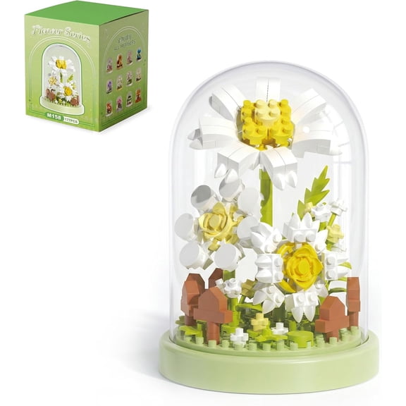 Daisy Flower Bouquet Mini Building Blocks, 177 PCS- Botanical Collection, Micro Flower Building Toys with Dust Cover, Home Decor and Office Art Creative Gift Women, Mom - Birthday