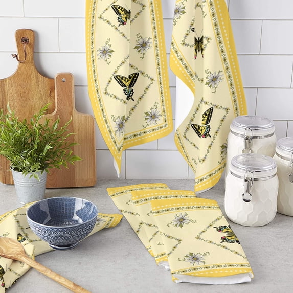Daisy Flower Butterfly Kitchen Towel Absorbent Dish Cloth Tableware Towel for Kitchen Household Cleaning Tool