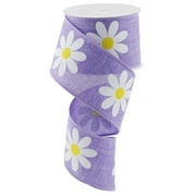 Daisy Flower Canvas Wired Edge Ribbon, 2.5" x 10 Yards (Lavender)-Spring SummerTR75440-13