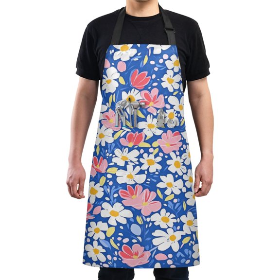Daisy Flower Chrysanthemum Oil Paint Chef Kitchen Apron with Pockets for Women Waterproof Aprons for Cooking Baking