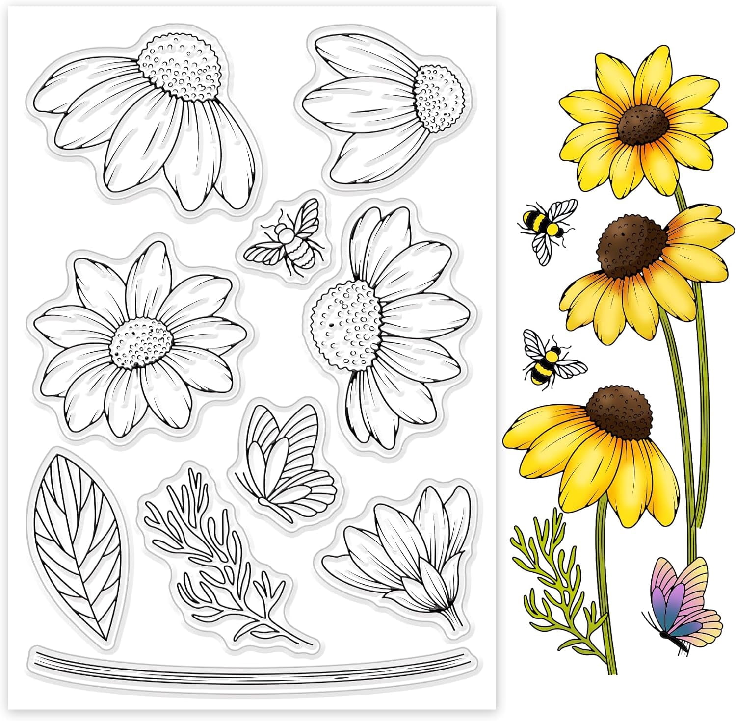 Daisy Flower Clear Stamps Floral Transparent Silicone Stamps for Making ...