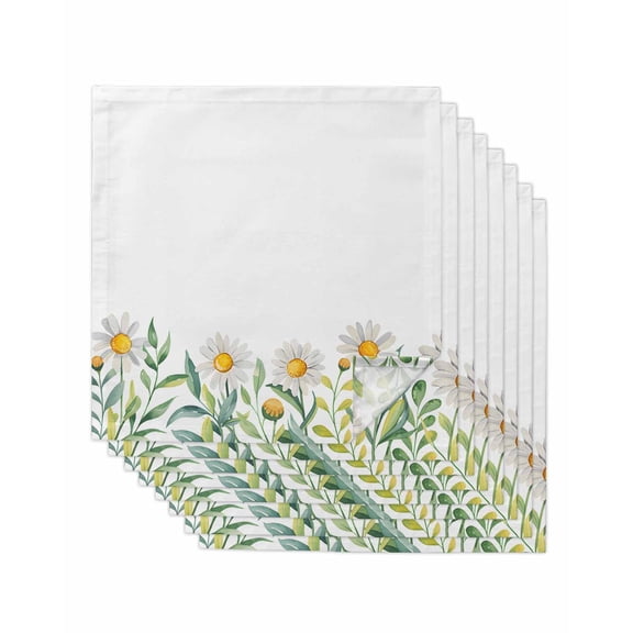 Daisy Flower Cloth Napkins Set of 8 Reusable Dinner Napkins, Garden Floral Green Leaf Summer Spring Cocktail Napkin Washable Table Napkins for Wedding/Holiday Party/Baby Shower 20"x20"