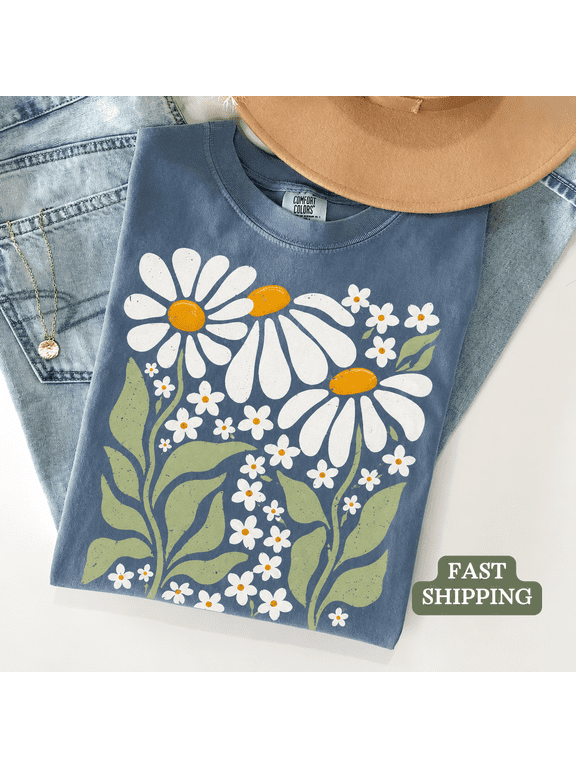 Daisy Flower Comfort Colors Shirt, Floral Botanical Graphic Tee, Spring Wildflower Garden Gift for Women