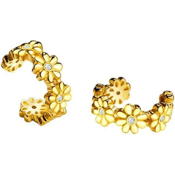 Daisy Flower Ear Cuffs Cartilage Non Piercing Clip On Huggie Earrings 925 Sterling Silver Dainty Cubic Zirconia Crystal Floral Fake Hoops Wrap Earring Cute Birthday Jewelry Gifts