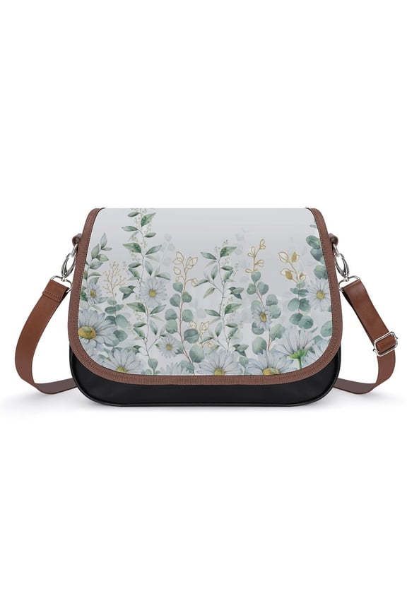 Daisy Flower Eucalyptus Leaves Summer Farm Plant Vintage Crossbody Bag for Women Medium Leather Hobo Bags Shoulder Bag Classic City Leather Satchels
