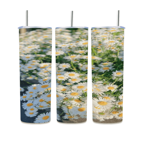 Daisy Flower Field Chamomile Floral 20oz Stainless Steel Tumbler with Straw