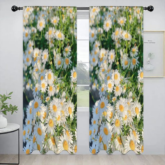 Daisy Flower Field Chamomile Floral Custom Window Curtains 52 x 84 Inch Set of 2 Panels