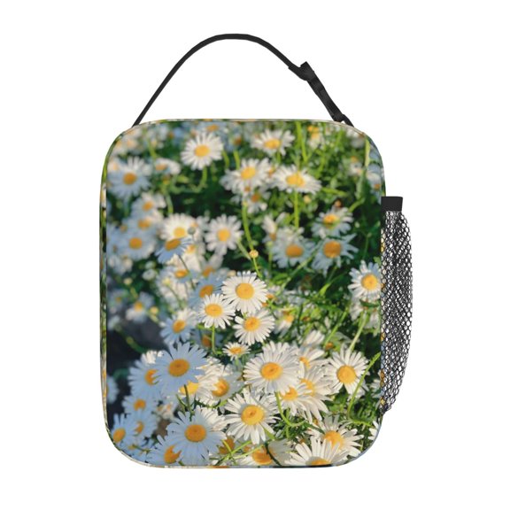 Daisy Flower Field Chamomile Floral Lunch Bag Tote Bag Portable Insulated Lunch Box For Beach Camping Travel