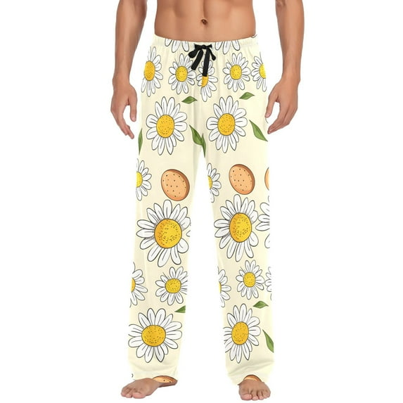 Daisy Flower Floral Men's Pajama Pants Cotton Long Sleepwear Lounge Pants XL