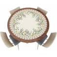 thumbnail image 1 of Daisy Flower Kitchen Fitted Tablecloth for Round Table,Boho Table Cover with Elastic Edge Waterproof Table Cloth,Eucalyptus Leaves Circle Table Covers for Picnic Party 45-54in, 1 of 4