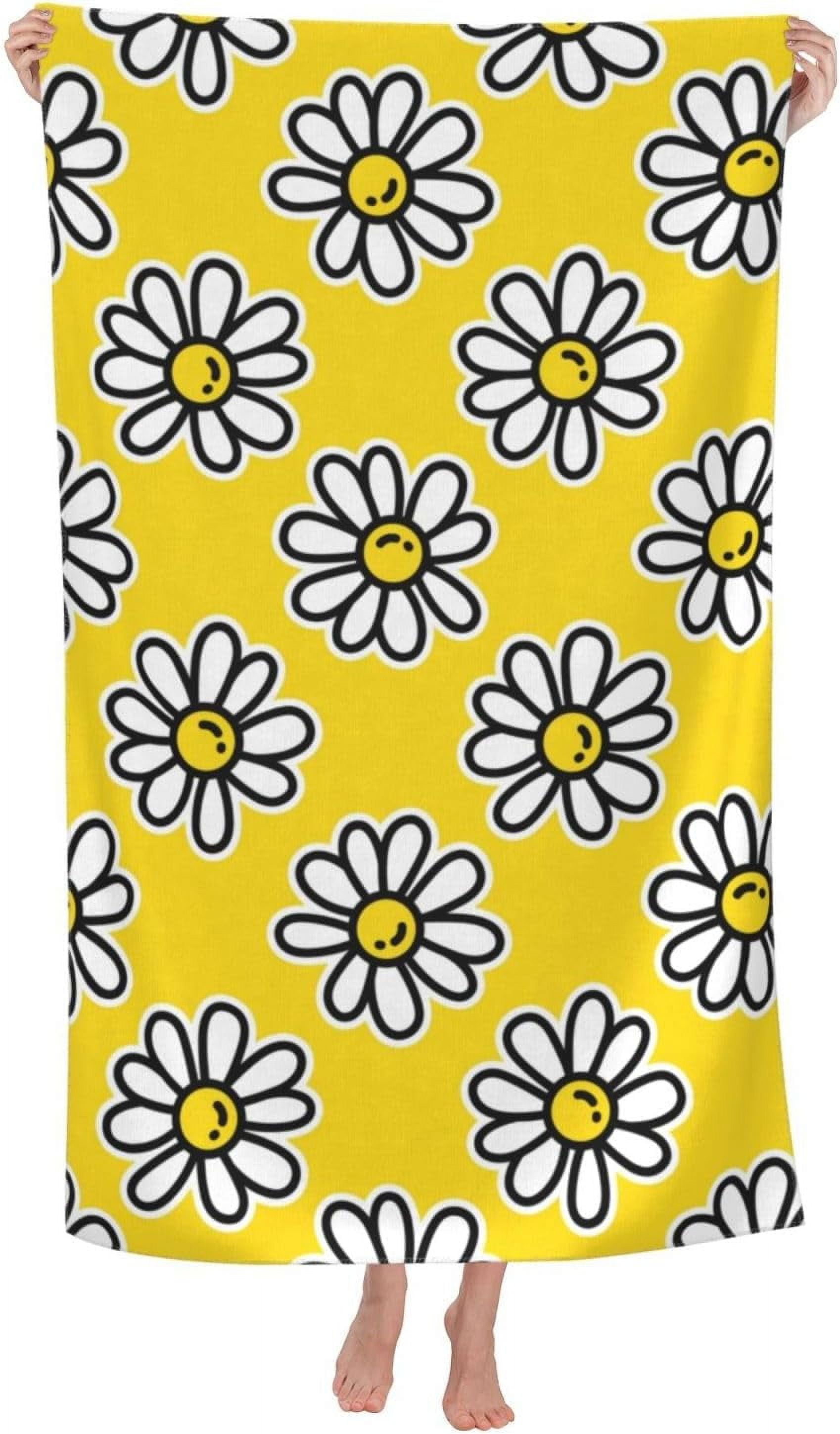 Daisy Flower Large Beach Towel - Plush Thick Cotton Pool Towel, Adult Beach Towels