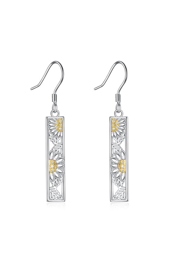 Daisy Flower Leaf Bar Earrings Sterling Silver Daisy Drop Dangle Earrings Jewelry Birthday Gift for Her Women