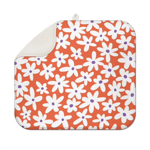 Daisy Flower Microfiber Dish Drying Mat for Kitchen Counter Absorbent Pad Foldable Spring Summer Floral Rack Mat 16x18 Inch