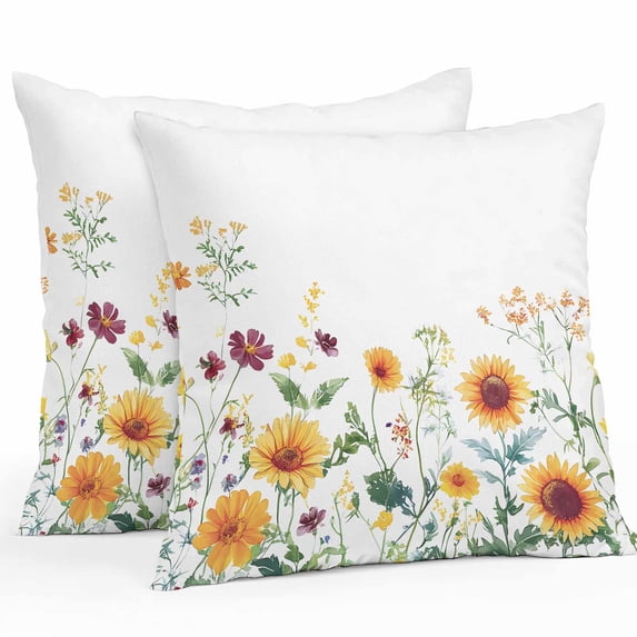Daisy Flower Outdoor Pillow Covers Pack of 2 Wildflower Leaf Plant Retro Waterproof Throw Pillow Covers Decorative Cushion Cases for Patio Garden Tent Balcony Couch 18x18 inch
