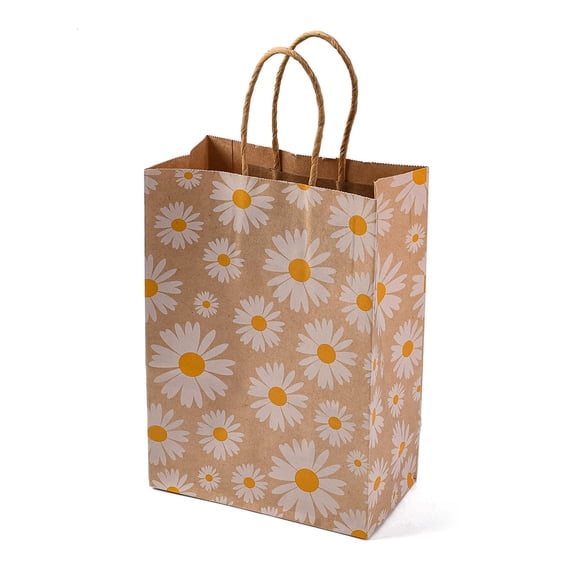 Daisy Flower Paper Gift Tote Bags Shopping Bags with Paper Twine Handles Rectangle BurlyWood 20.1x14.8x0.2cm Unfold: 8.1x14.8xx20.7cm
