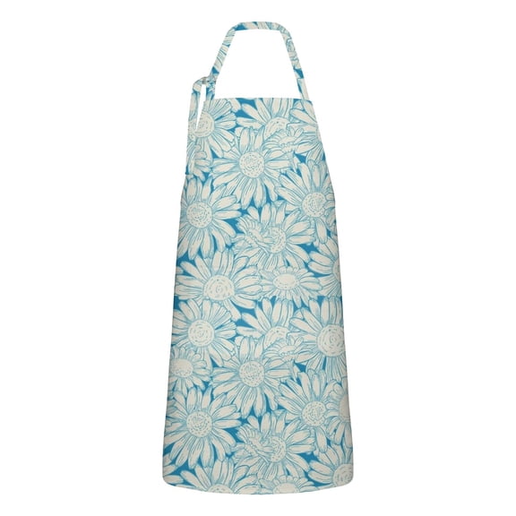 Daisy Flower Pattern Apron-Garden Aprons for Women with Pockets-Cotton Linen Waterproof Kitchen Cooking Gardening Aprons Adjustable for Kitchen,Cooking,BBQ and Salon 33x27 Inch