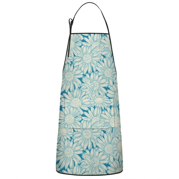 Daisy Flower Pattern Apron-Garden Aprons for Women with Pockets-Cotton Linen Waterproof Kitchen Cooking Gardening Aprons Adjustable for Kitchen,Cooking,BBQ and Salon 33x27 Inch