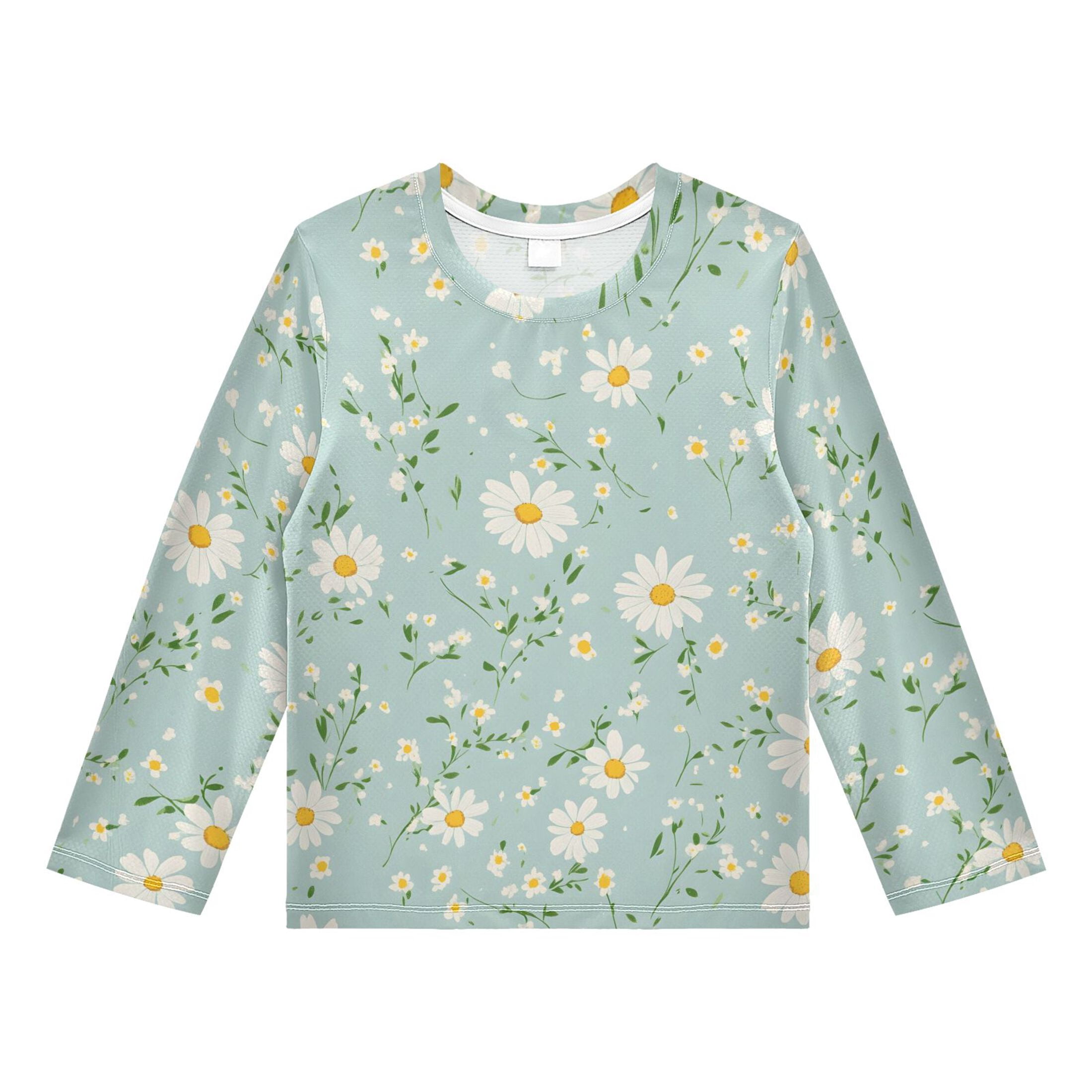 Daisy Flower Pattern Boys' Rash Guard Shirts UPF 50 Plus Sun Protection ...