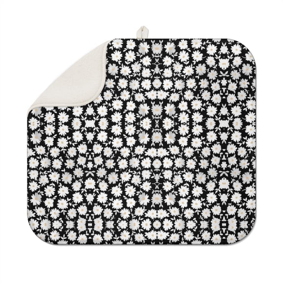 Daisy Flower Pattern Dish Drying Pad for Kitchen Sink Microfiber Mat Foldable Absorbent Drainer Rack Spring Summer 16x18 Inch