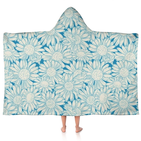 Daisy Flower Pattern Hooded Bath Towel,50"x30" for Ages 3 To 12 Kids, Quick Dry Lightweight Soft Microfiber Hood Beach Towel Cover Up for Kids