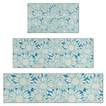 Daisy Flower Pattern Kitchen Rugs Sets Of 3,Kitchen Runner Rugs Non Skid Washable,Decorative Kitchen Floor Mats for Kitchen,Sink,Laundry,17"x30" 17"x47" 17"x59"