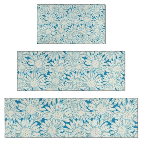 Daisy Flower Pattern Kitchen Rugs Sets Of 3,Kitchen Runner Rugs Non Skid Washable,Decorative Kitchen Floor Mats for Kitchen,Sink,Laundry,17"x30"+ 17"x47" + 17"x59"