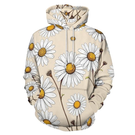 Daisy Flower Pattern Men's Women Vintage 3D Hooded Sweatshirt - All-Season Loose Fit Streetwear