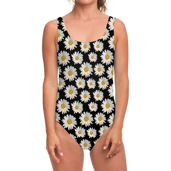 Daisy Flower Pattern Print Women Low Cut Swimsuit, Floral 1-Pc Fashion Bikini