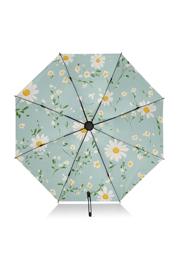 Daisy Flower Pattern Umbrella Folding Sun Umbrella Travel Auto Open Close Large UV50+ 40in