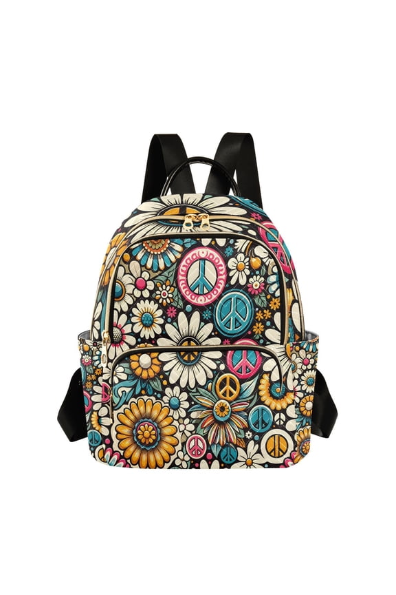 Daisy Flower Peace Symbol Travel Laptop Backpack Casual Daypack Lightweight Bookbag Compartment for Business