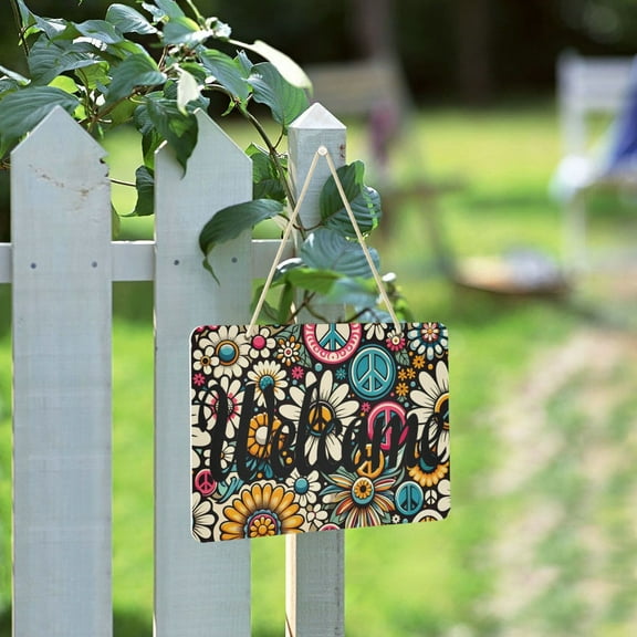 Daisy Flower Peace Symbol Welcome Sign for Front Door Porch Wreath Door Sign Home Decoration Rustic Farmhouse Style