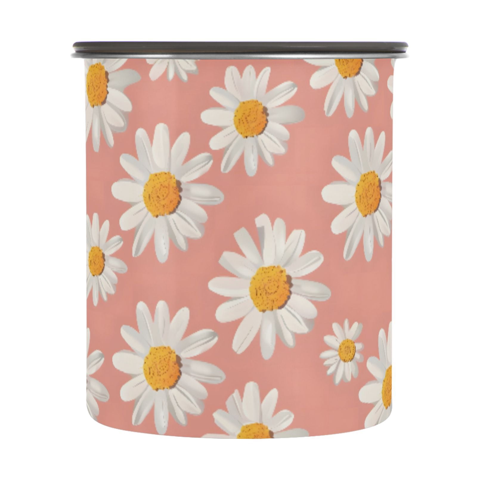 Daisy Flower Pink Airtight Coffee Bean Canister 30oz Food Storage Containers with Lids For Gournd, Tea, Sugar, Flour, Rice, Cereal, Candy Cookie Jar