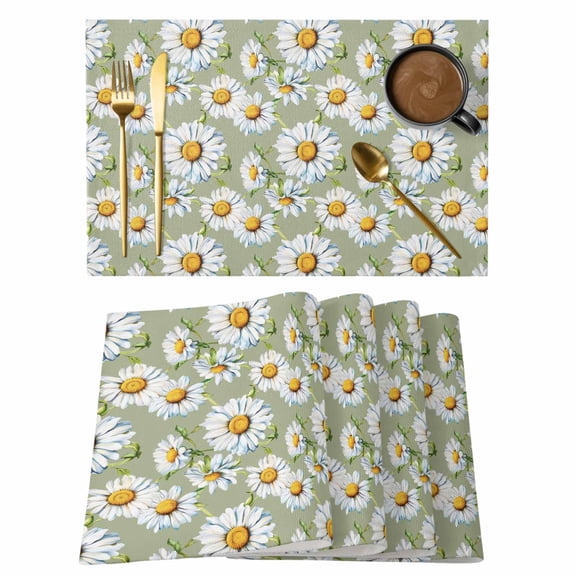 Daisy Flower Placemats Set of 1, Farmhouse White Floral Green Texture Non-Slip Place Mats Washable Table Mats for Kitchen Dining Table Decorations Indoor/Outdoor