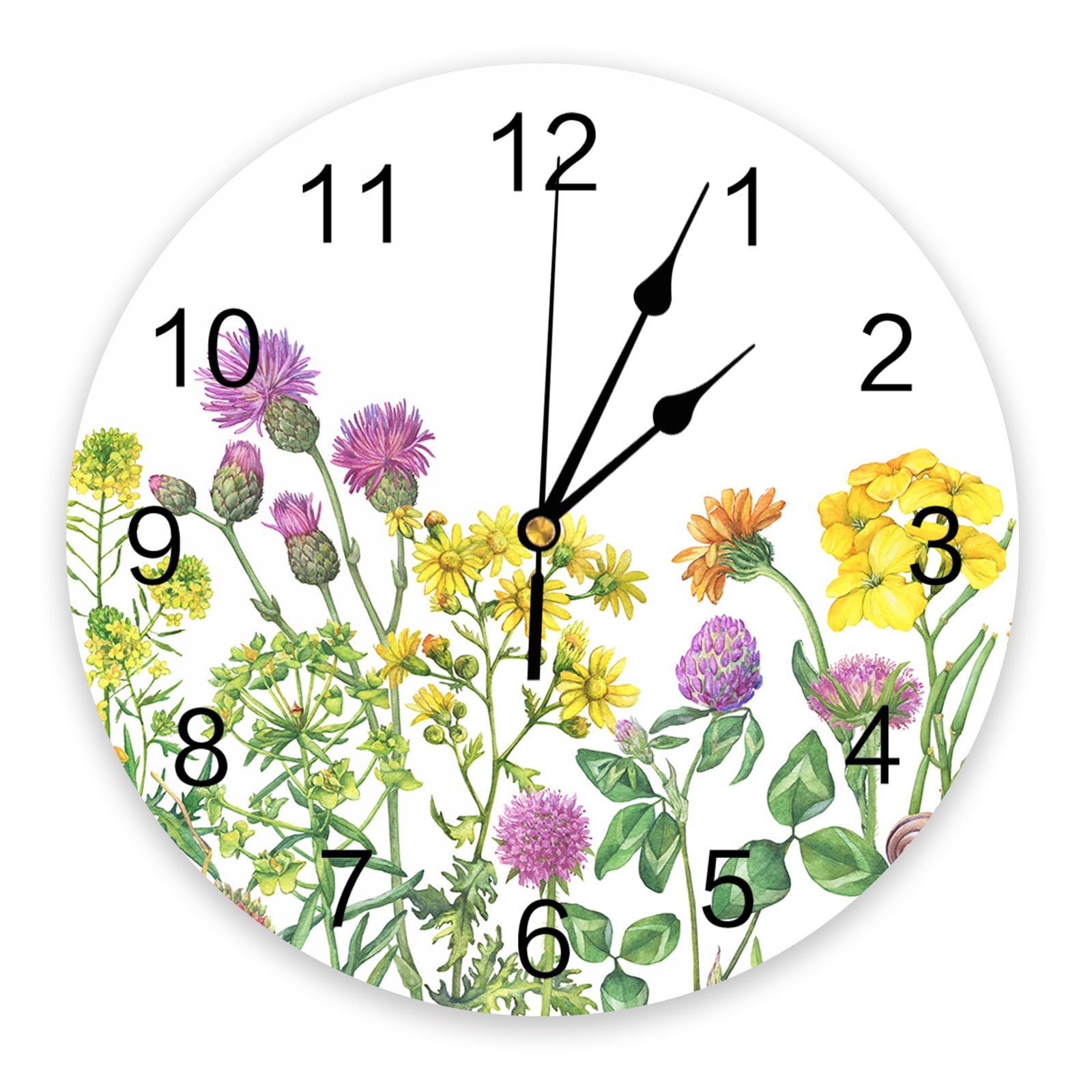 Daisy Flower Plant Yellow Round Wall Clock Creative Home Decor Living Room Quartz Needle Wall