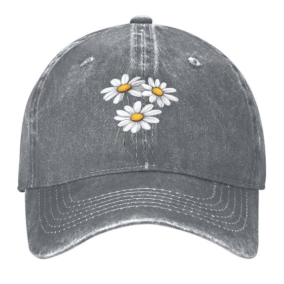 Daisy Flower Print Vintage Wash Dad Hat Adjustable Curved Brim Baseball Cap,Made In USA,Casual Outdoor Sports Fishing Cap for Men and Women
