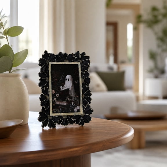 Daisy Flower Resin Picture Frame Gold Trim Vintage Floral Photo Frame Tabletop Wall Mount Home Decor