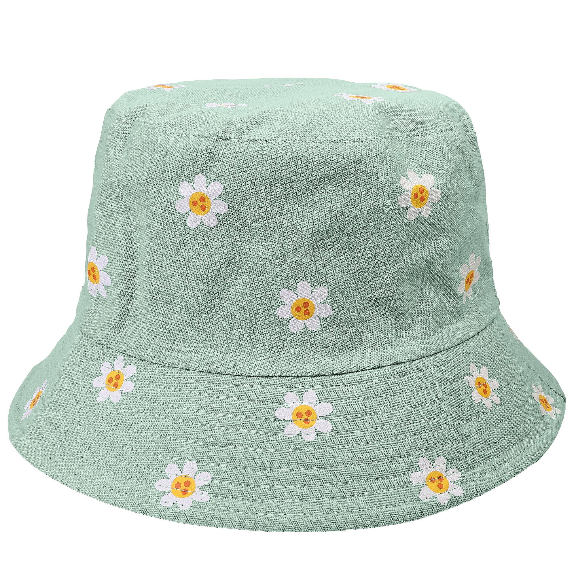 Daisy Flower Reversible Bucket Hat For Men Women Summer Travel Beach Outdoor Fishing Hat 100% Cotton - J876-Sage
