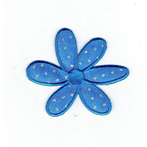 Daisy Flower - Sparkle Blue - Iron on Embroidered Applique Patch