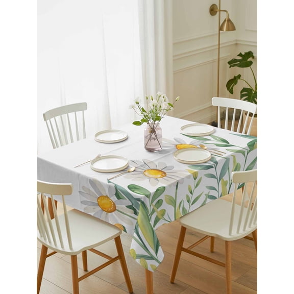 Daisy Flower Tablecloth Rectangle Table Cloth 52x70, Waterproof Tablecloth Outdoor Table Cloth, Garden Floral Green Leaf Summer Spring Washable Table Cover for Kitchen Dinning Party