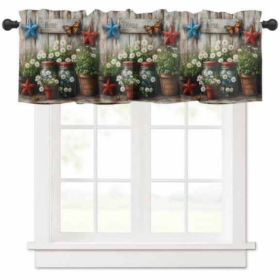 Daisy Flower Valances for Windows Farmhouse Kitchen Curtains Valances Rod Pocket Valance Curtains for Kitchen Windows Retro Western Red Blue Stars Butterfly Wood Window Valances for Bathroom 42"x18"